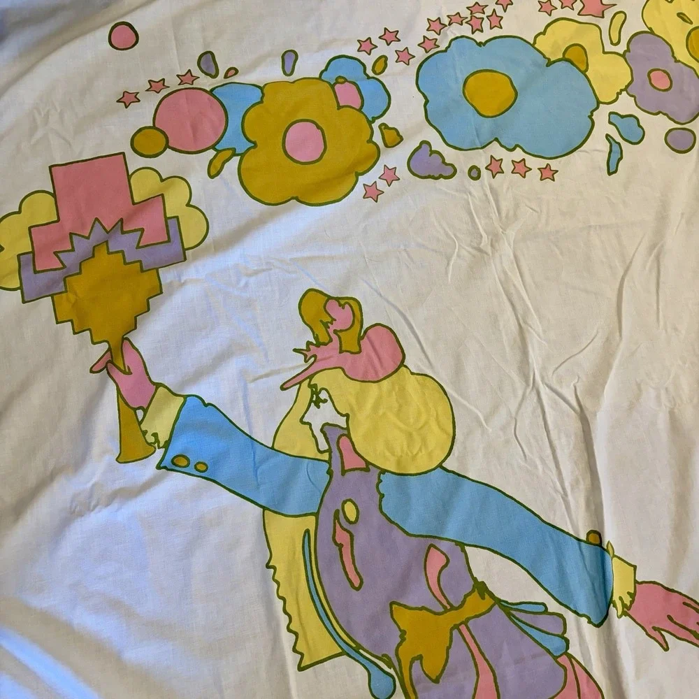 Vtg Peter Max Olympic Flier 1970s Psychedelic Dancer Full Flat Bed Sheet Mohawk